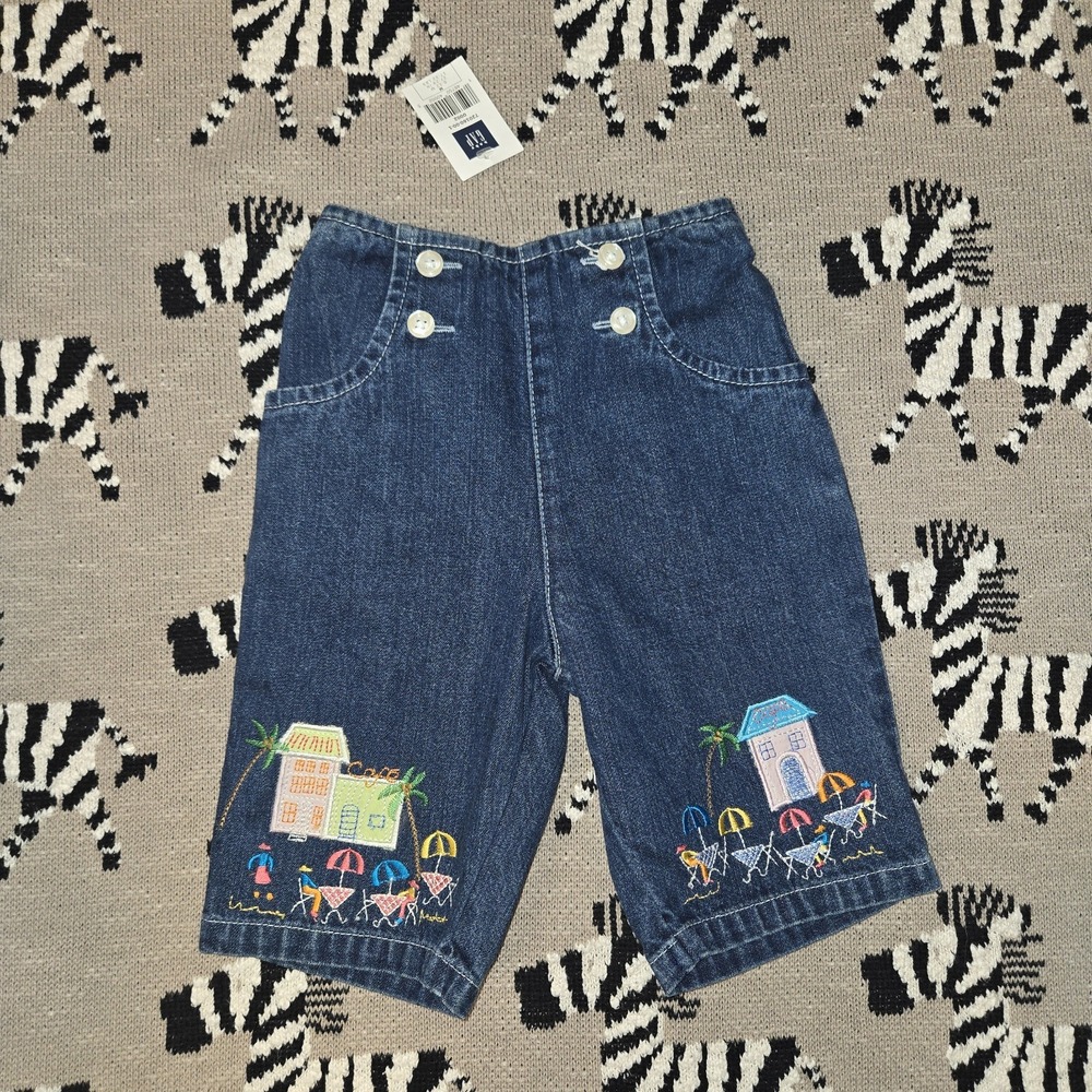 Vtg Baby Gap NWT Denim Trousers Embroidered '00 Size 6-12 Months Girls